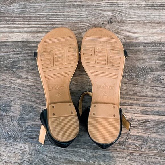 Strappy flat sandals black & gold leather ankle strap boho bohemian - Picture 7 of 9